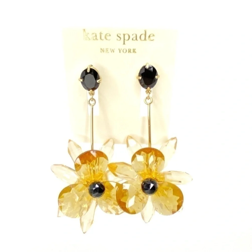 Kate Spade Earrings Blooming Brilliant Flower Floral Amber & Black Bead New NWT